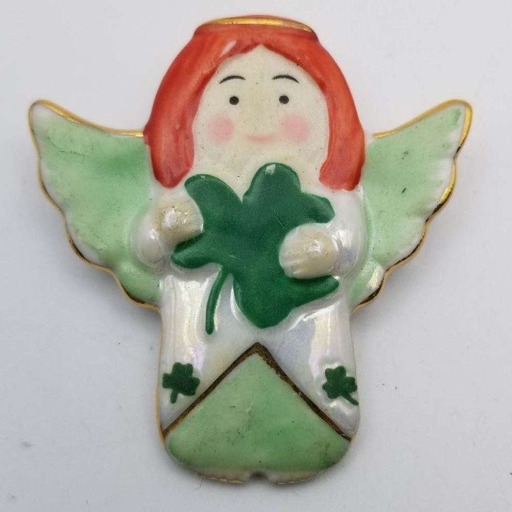 Irish angel four leaf clover brooch‎ good luck